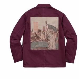 Supreme NY Tapestry Denim Chore Coat Jacket Maroon